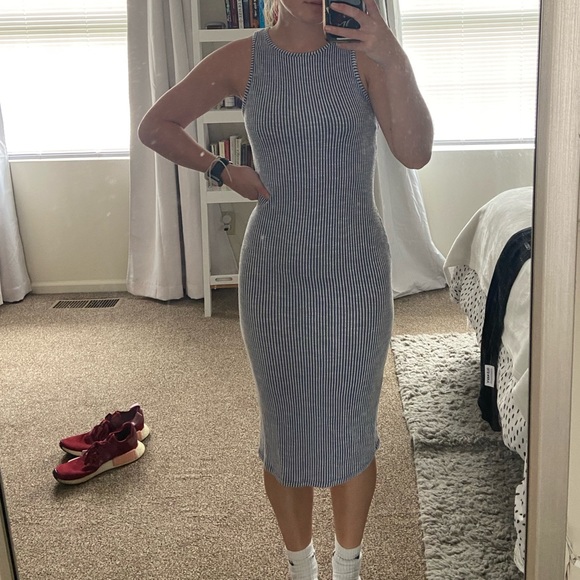 Striped Blue and White Midi Dress - Picture 1 of 5